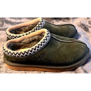 UGG Tasman Olive Green Suede Kids Slippers Shoes 1019066K Size 1Y